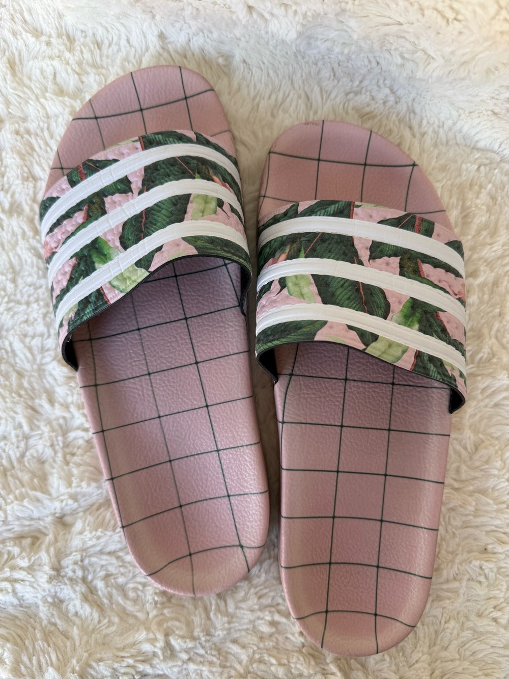 Farm Rio Adidas Pink Floral Palm Slide Sandals - Slides 10 🌴💖